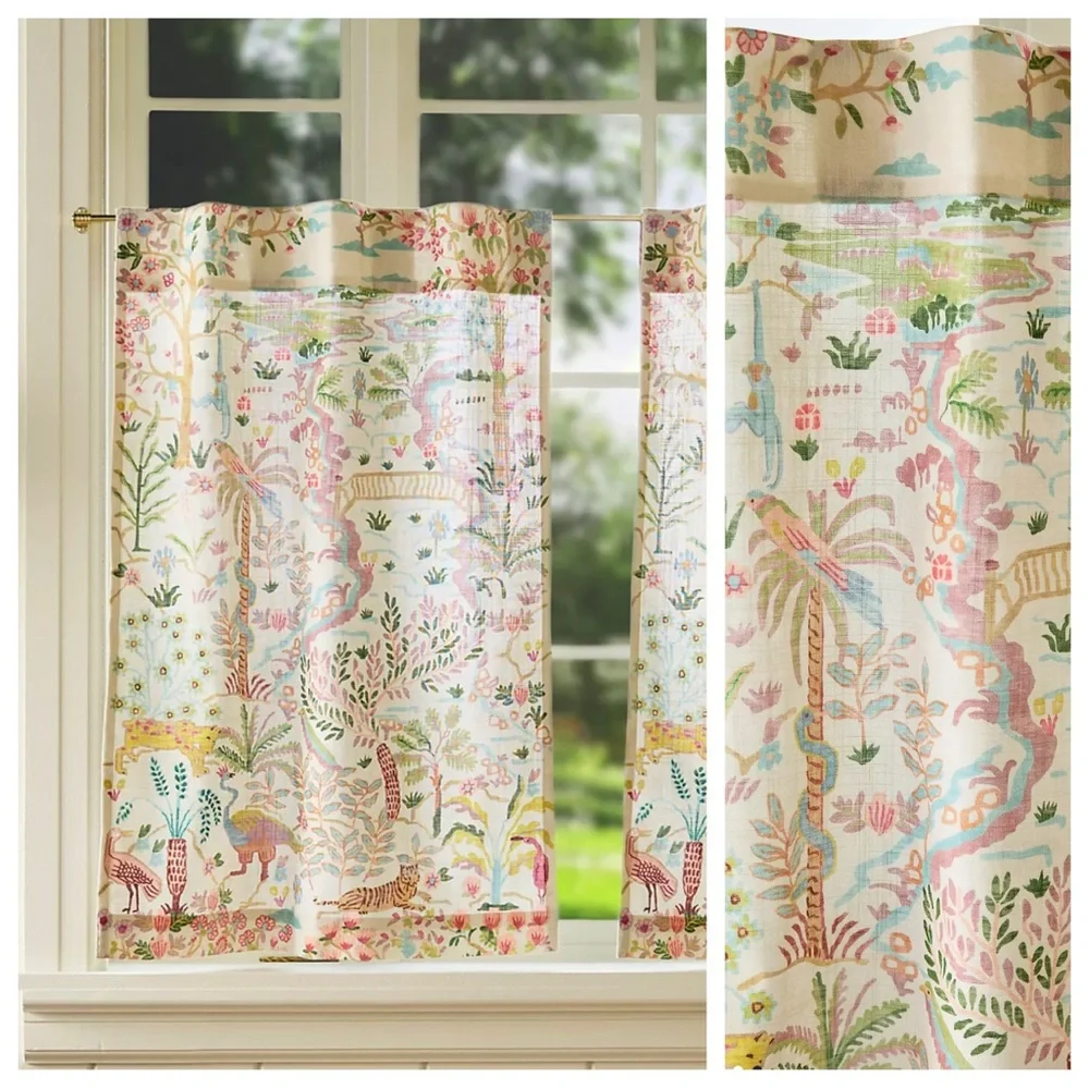 Anthropologie Organic Cotton Tales Menagerie
Printed Café Curtain Set of 2 | NWT